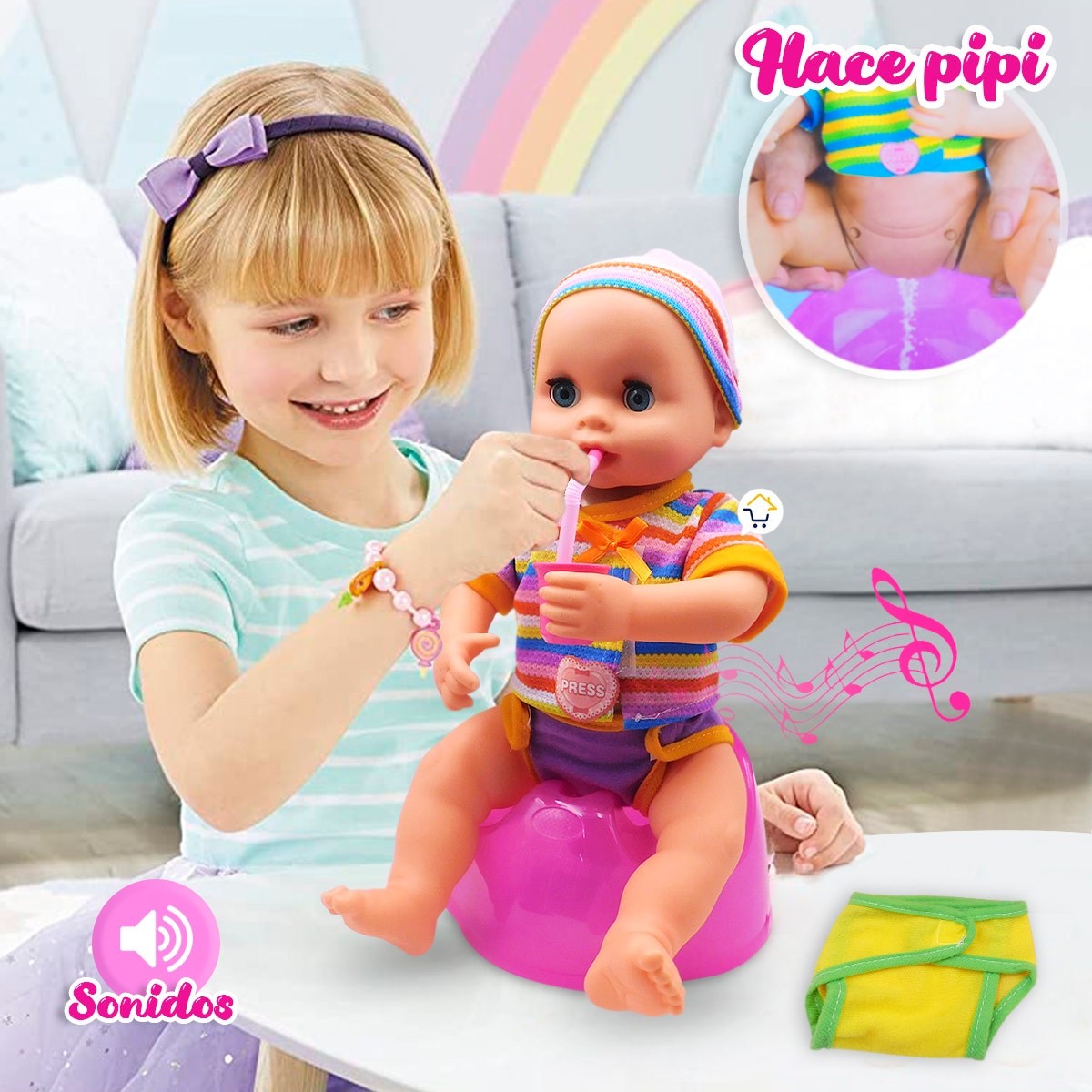 Muñeca que toma agua y hace pipi 2025