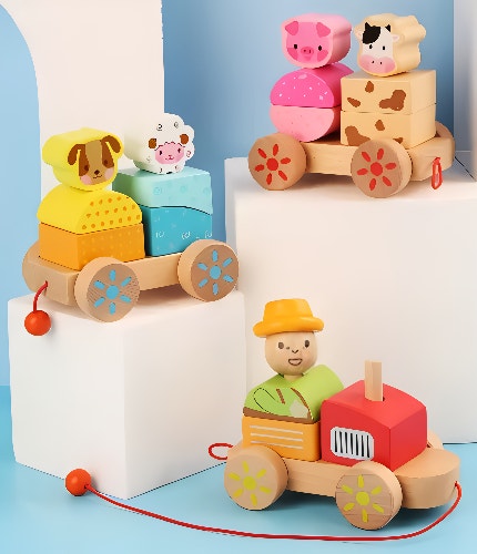 Tren Didáctico De Madera Para Niños Con Temática De Granja